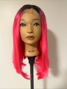 Lace Front Synthetic Bob Wig -  Black with Vibrant Pink